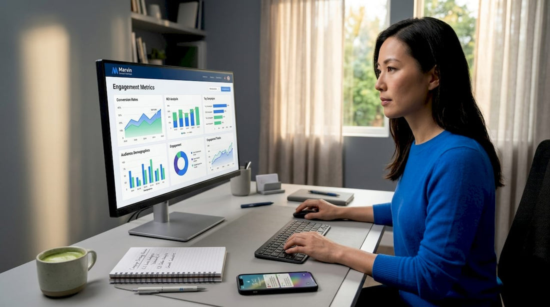 Marketing analyst working on data strategy dashboard