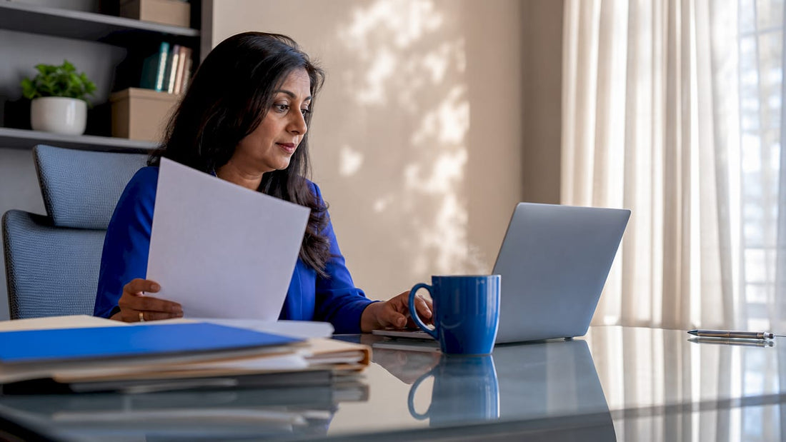 Small business owner analyzing marketing ROI report