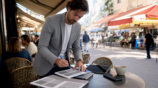Marketing strategist reviewing agency alternatives brochures