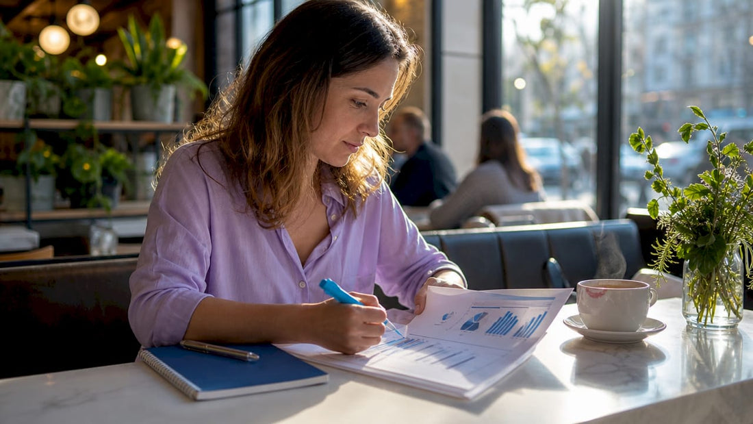 Small business owner reviewing customer data