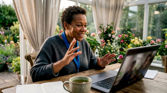 Small business owner coordinating outsourced marketing team