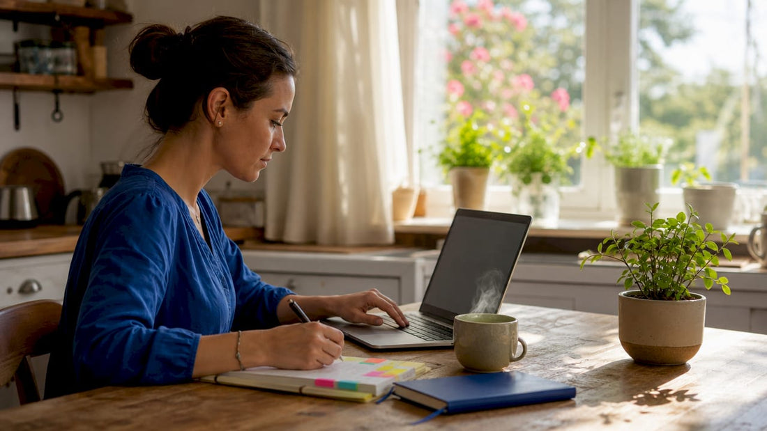Female entrepreneur working on local SEO in home office