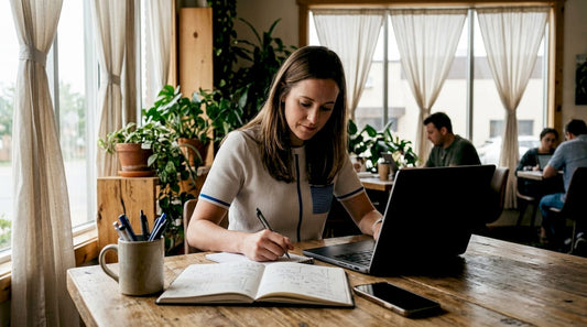 Woman planning marketing tasks in small office