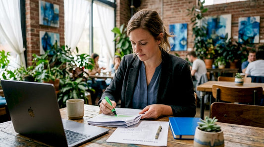 Marketing consultant reviewing digital marketing proposals