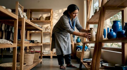 Local entrepreneur arranging boutique products
