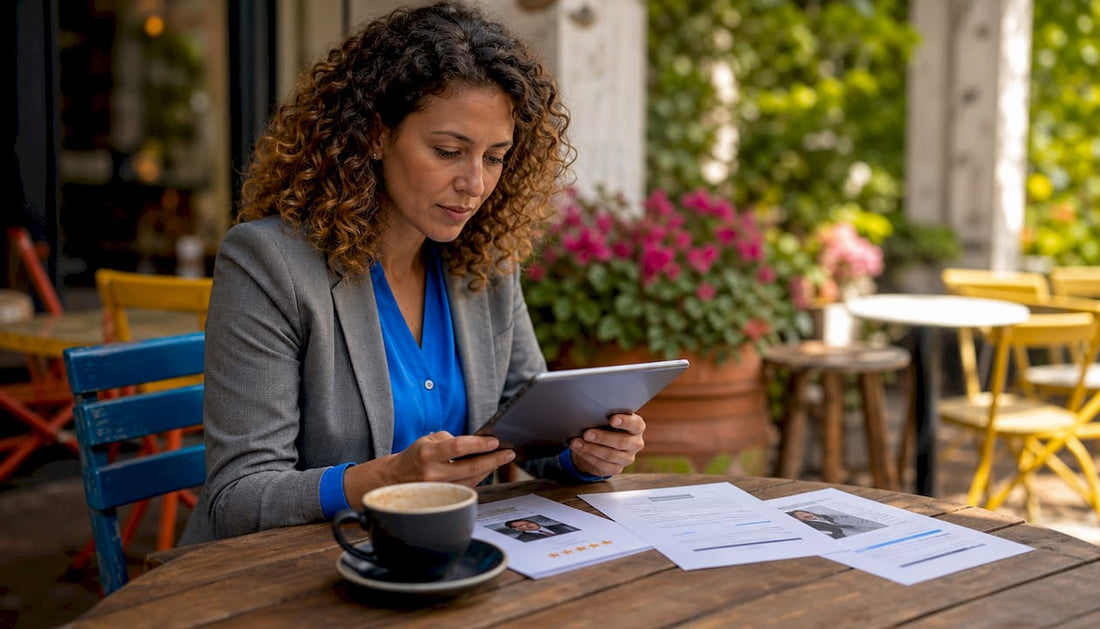 Small business owner reviewing customer feedback