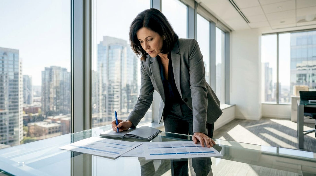 Marketing executive reviewing roadmap document