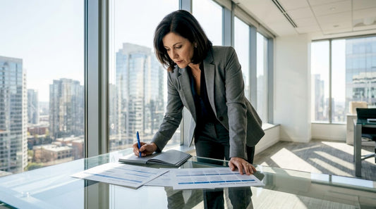 Marketing executive reviewing roadmap document