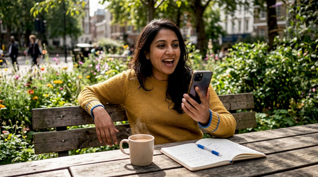 Woman enthusiastically sharing business recommendation