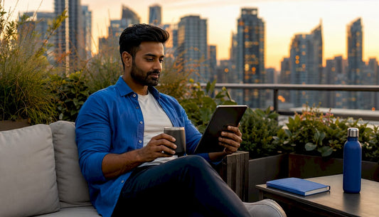 Startup founder reviewing pre-launch marketing content
