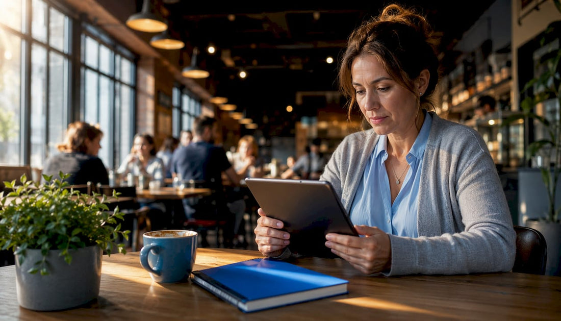 E-commerce owner reviewing sales data at desk